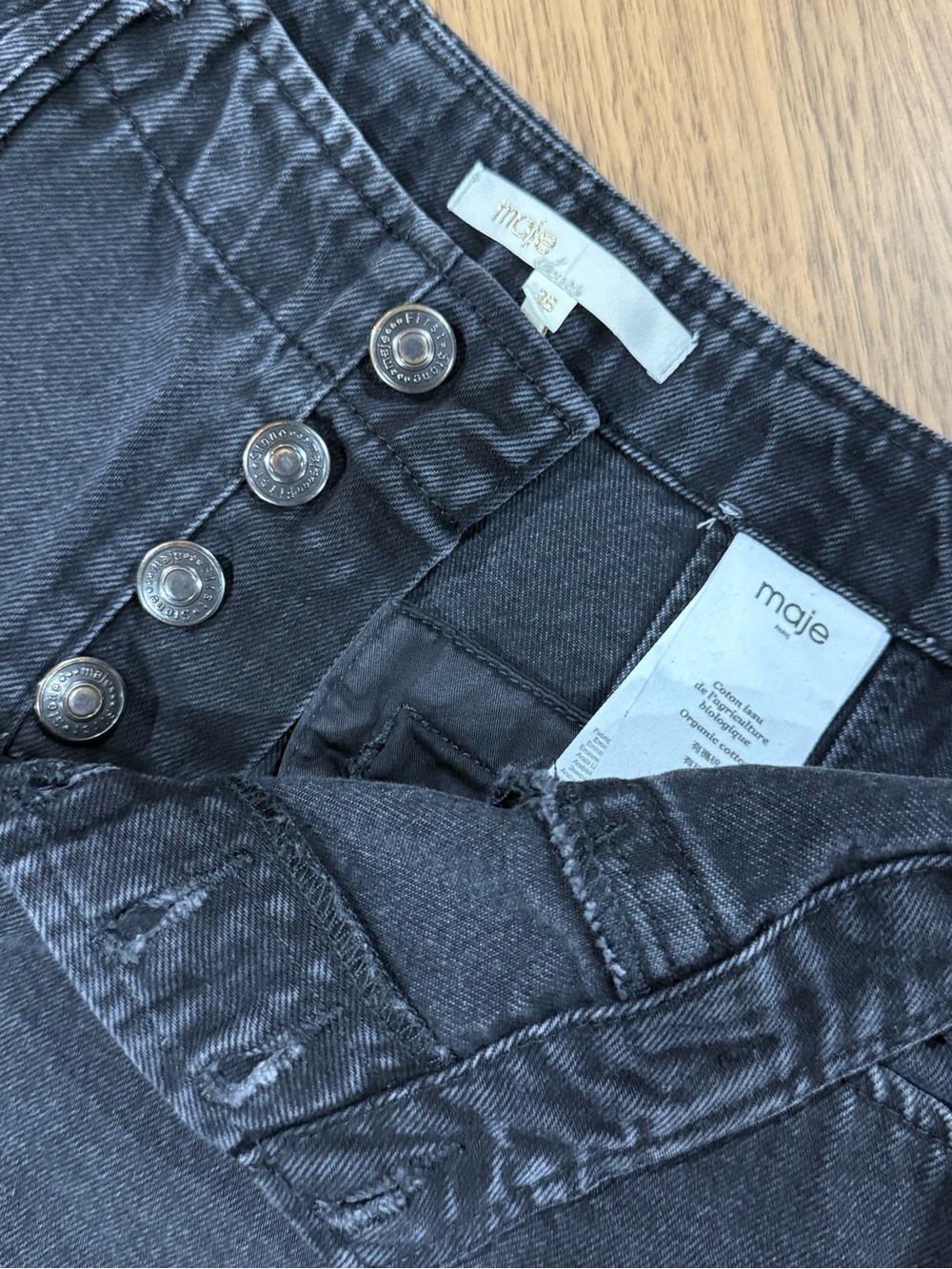 Maje Dark Wash Gray High-Rise Fife-Button fly closure & organic cotton FR36 US4